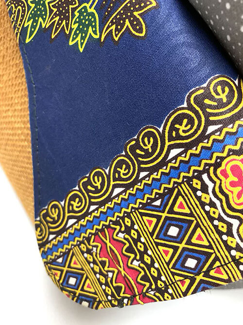 close up of yellow and blue cross body bag