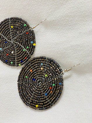 black beaded circle earrings