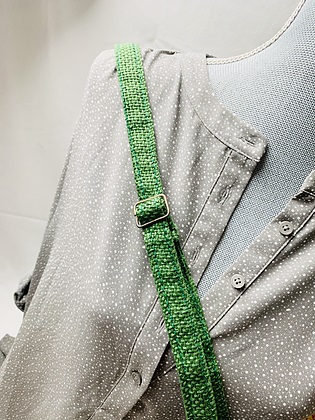 handmade green, worn cross body bag strap