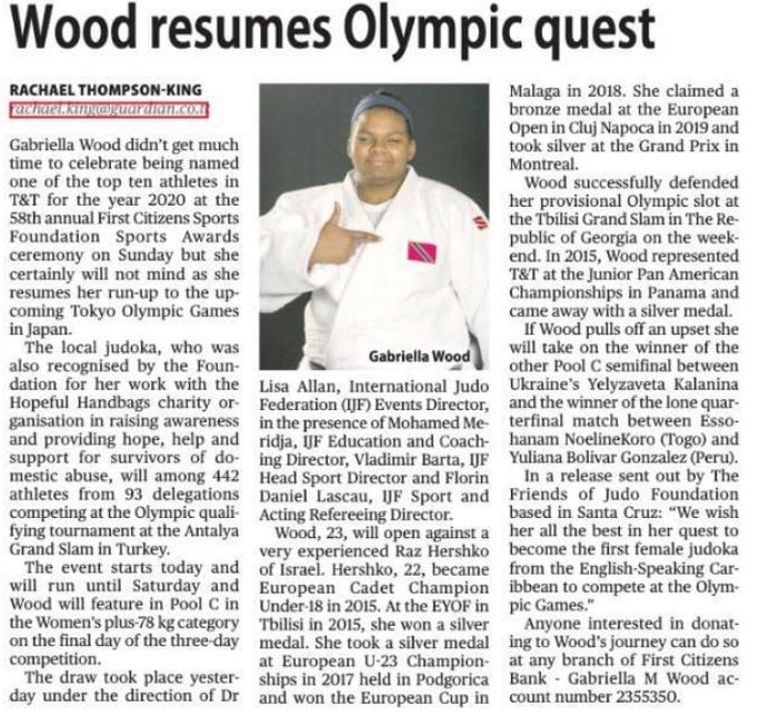 Newspaper article highlighting Gabriella Wood's Olympic goals and Hopefull Handbags